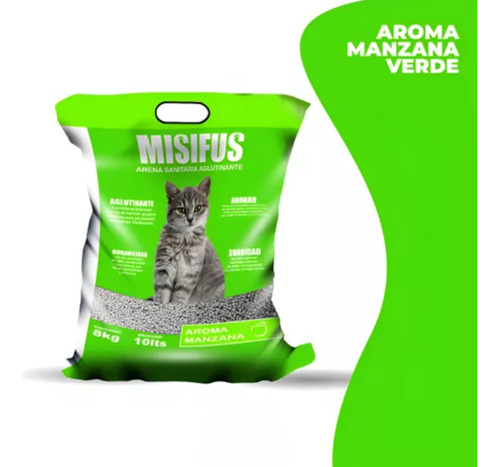 Arena Para Gatos Sanitaria Aglutinante Misifus Manzana 24 Kg
