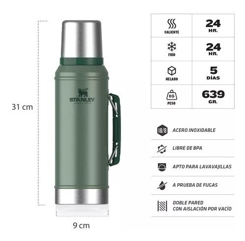 Termo Stanley 950ml Manija Pico Cebador Original Verde
