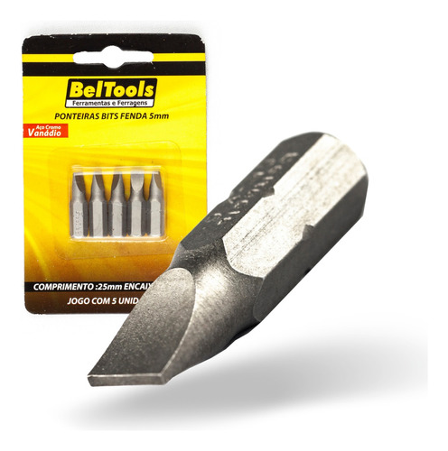 Kit 5 Ponta Bit Fenda Cv 25mm X 1/4 X 6,0mm Beltools