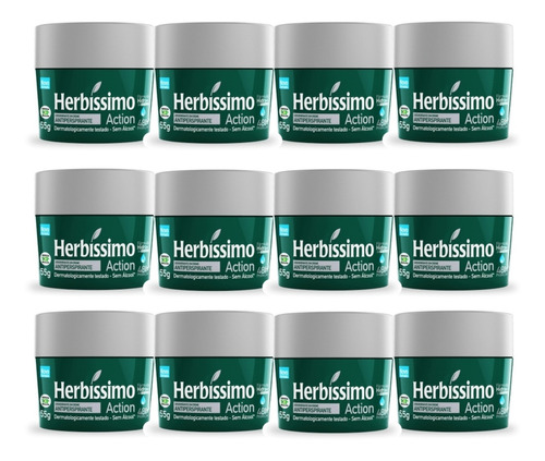 Kit 12 Desodorante Creme Herbissimo Action 55g