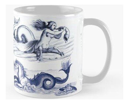 Taza Sirena Sopla Sobre Una Concha Y Un Caballito De Mar De 