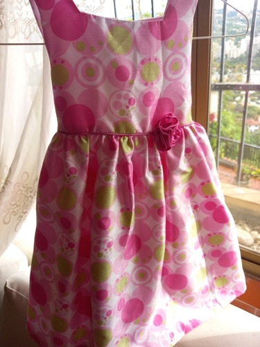 Hermoso Vestido Niña Fiesta Talla 5 Rosa, Banco Y Verde (Usado)