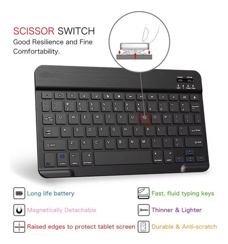 Teclado Bluetooth Negro 9 Pulgadas Celular Tablet Pc