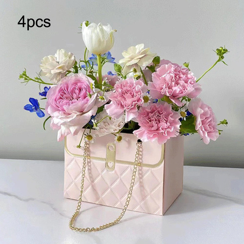 4x Caja De Embalaje De Ramo Bolsa De Papel De Regalo Rosa