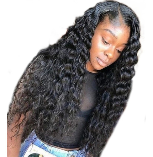 Peruca Feminina Afro Preta Longa Encaracolada