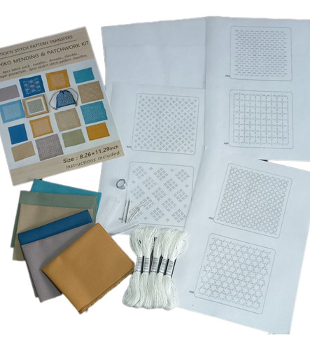 Kit De Bordado Costura Sashiko Con Plantillas Hidrosolubles Blanco
