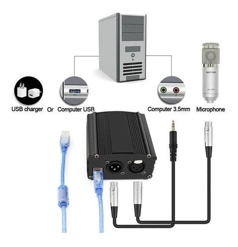 Imagen 3 de 4 de Fuente Phantom Power 48v Usb Para Mic Condenser + Cable Xlr