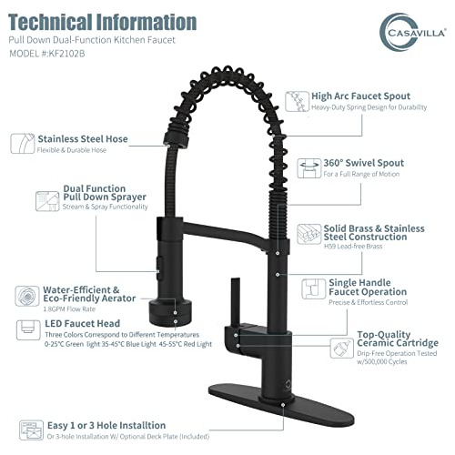 Grifo Cocina Negro Con Dispensador De Jabn, Luz Y Rociador E