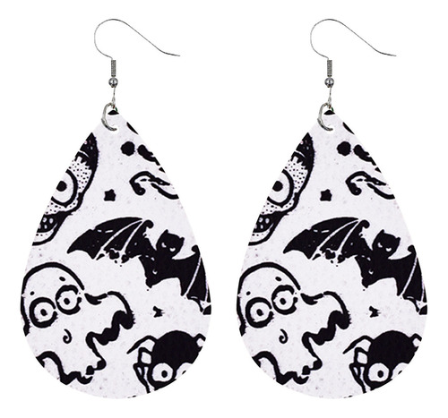 R Pendientes De Cuero C81 Halloween Calavera Negra Y