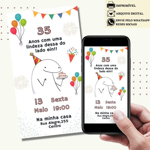 Convite Flork Bonequinho 15,20,30,40 Anos Digital Virtual Di