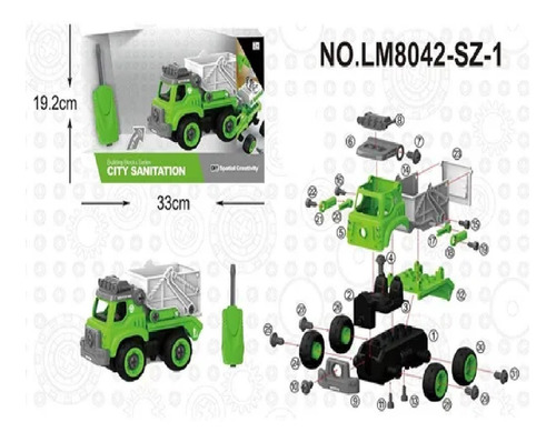 Imagen 4 de 6 de Camion Volquete Verde Para Armar Sonido City Playking