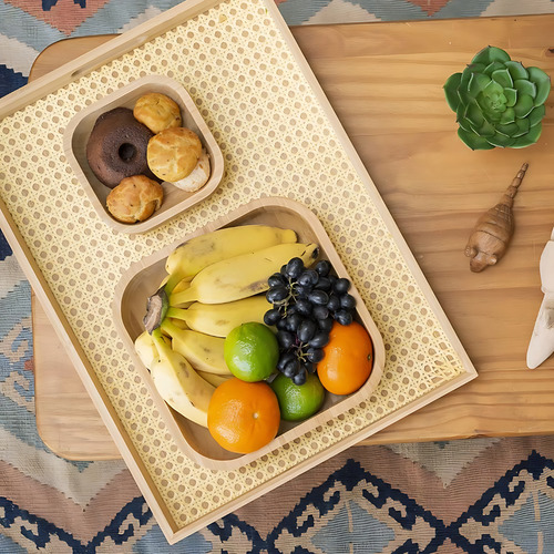 Bandeja Bambu Retangular Com Palhinha 48cm Grande Decoração