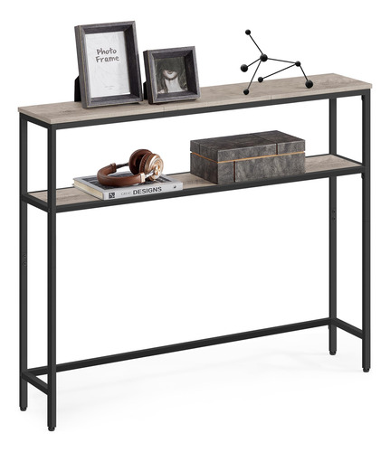 Mesa Consola De 2 Niveles Moderna Con 2 Estantes Gris