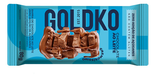 Barra De Chocolate Ao Leite Zero Açucar Goldko 80g S/ Gluten