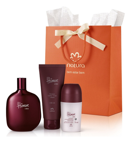 Presente Natura Humor A Dois Masculino (3 Produtos) 1 Deo Colônia 75ml Shampoo 3 Em 1 Cabelo, Corpo E Barba 100ml, 1 Roll-on 75ml 1 Sacola Presente P.