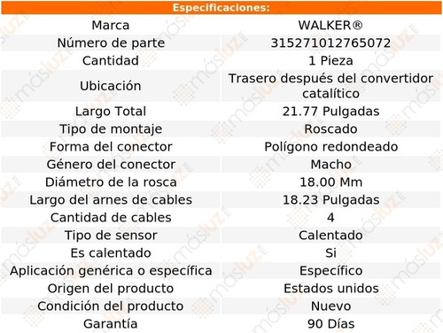 Sensor Ox O2 Tras Dcc Toyota Sienna 3.3l V6 04/06 Walker