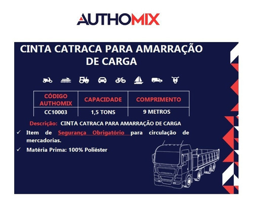 Cinta Catraca De Amarração Carga 1,5 T Authomix Cor Laranja