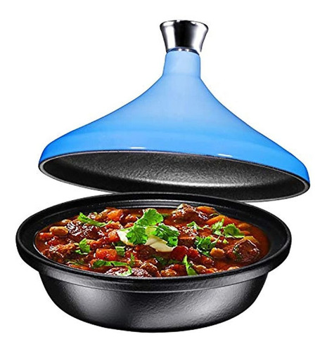 Olla De Tagine De Hierro Fundido, Esmaltada En Azul, 4 Cuart
