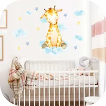 Comprar Vinilo Decorativo Infantil Jirafa Bebé Y Nubes En Acuarela