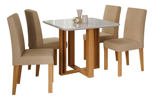 Sala De Jantar Flora Quadrada Tp Com Vidro Com 4 Cadeiras Wt