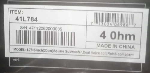 Subwoofer Kicker Cuadrado Q Class L7 8 Pulgadas L78 500w Rms Color Negro