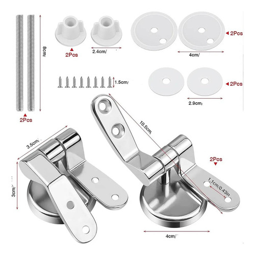 Set Repuesto Bisagras Herrajes Metal Asiento Tapa Inodoro Plateado