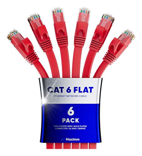 Cable Ethernet Cat 6 Plano De 30 Cm Rojo