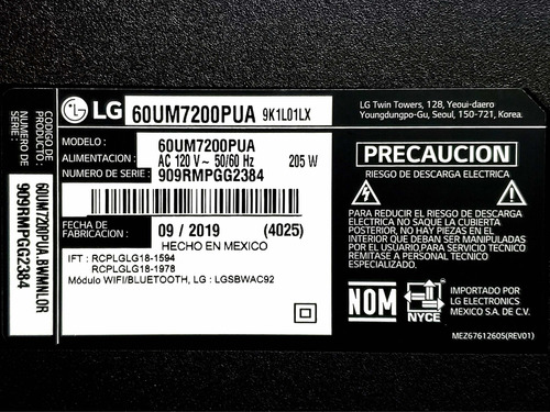 Fuente De Poder Lg 60um7200pua Eax68942901 (1.5) Lgp60t-19u1 (Usado)