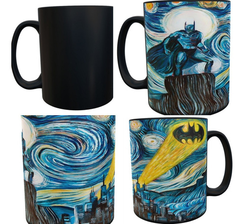 Batman Noche Estrellada Van Gogh Cuadro Taza Magica