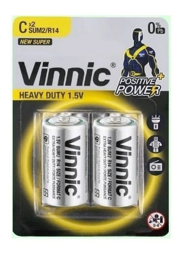Imagen 1 de 1 de Blister Pack 2 Unidades Pila Vinnic Tamaño C Carbon Sum2 R14