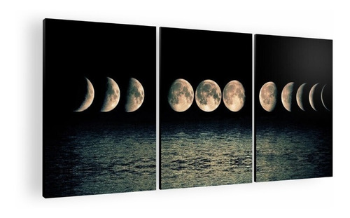 Imagen 1 de 5 de Cuadro Decorativo Mural Triptico Fases Lunares 126x60 Mdf
