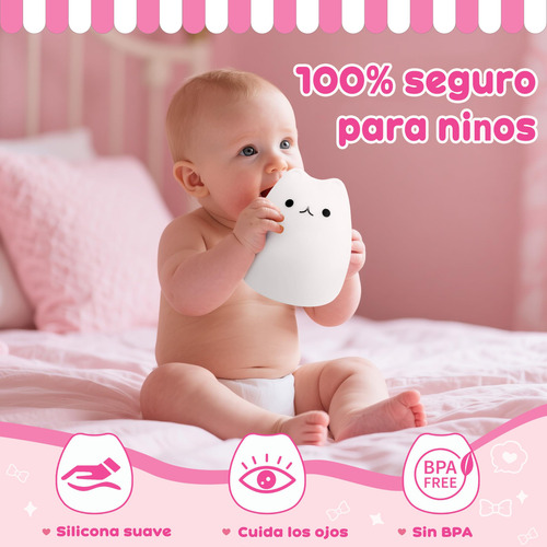 Luz Nocturna Gato Silicona 7 Colours Para Bebé Niño Regalos