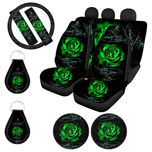 Fundas De Asiento De Coche De Rosa Verde Juego Completo...