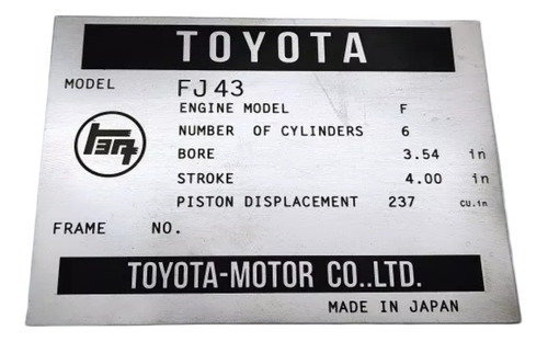 Toyota Land Cruiser Fj43 Emblema Plaqueta Serial