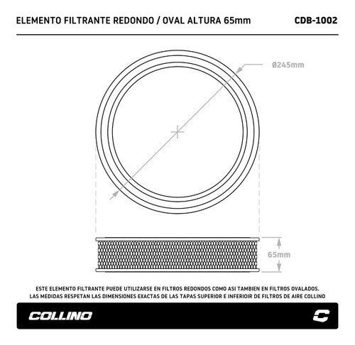 Imagen 3 de 4 de Elemento Filtrante Filtro Aire Oval Alt. 65 Collino Cuotas