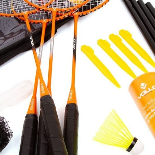 Kit Badminton 4 Raquetes Com 3 Petecas E Rede - Vollo Vb004