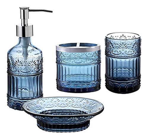 Set Accesorios Para Baño Decorativos Alta Calidad 4 Piezas Color Azul
