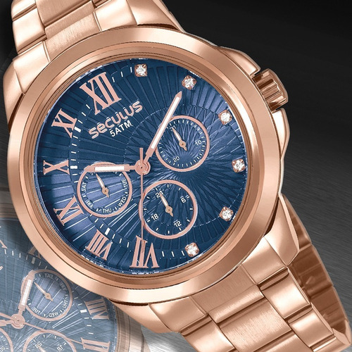 Relógio Seculus Feminino Rose Gold Multifução Original