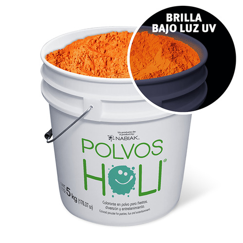 Cubeta Polvo Holi 5kg Colores Neon Glow Carreras Evento 1pz Color Naranja