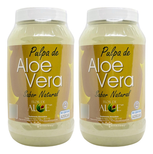 Pulpa De Aloe Vera 100% Aloe Barbadensis Sábila (2 Botes) Sabor Sin Sabor