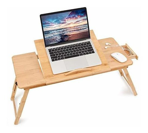 Mesa De Escritorio Para Laptop, Grande, Ajustable, De Bambú