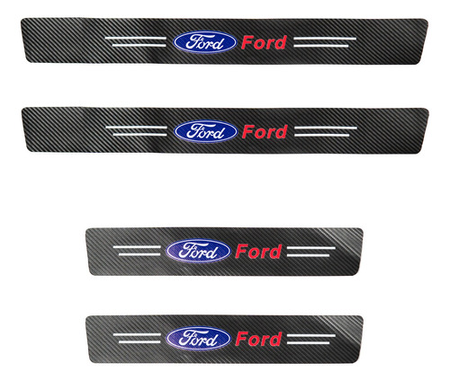Zócalos Protector Puerta Auto Fibra Carbono Logo Ford