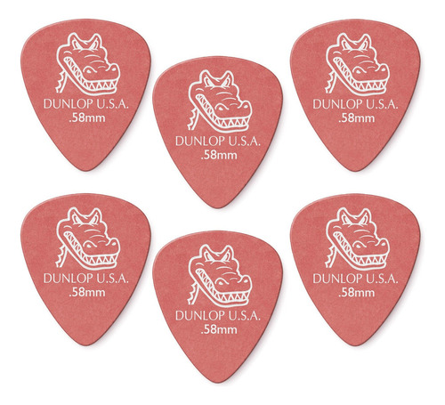 6 Palheta Dunlop Gator Grip 0,58 Mm Guitarra 417r Vermelha