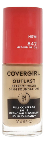 Covergirl Base De Maquillaje Outlast Extreme Wear 3 En 1 Tono 842 Medium Beige