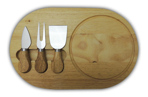 Set Tabla Madera Quesos Picadas + 3 Cubiertos Microcentro