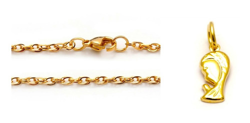 Conjunto Cadena Oro 18 Kilates Cubana 45x2, Dije Virgen Niña