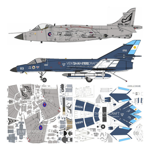 Harrier + Sue Guerra Malvinas 1:33 Papercraft Full Color 