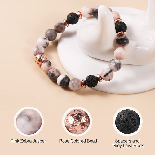 Pulsera De Jaspe De Cebra Rosa Lava Rock, Para Aliviar El Es
