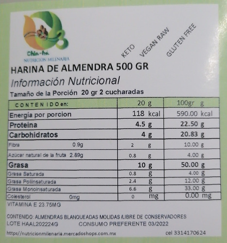 Imagen 3 de 4 de Harina De Almendra 500gr Sin Gluten Vegan-keto Sin Azucar