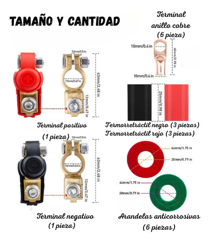 Juego De Terminales Conectores Para Baterías De Autos Rojo Y Verde